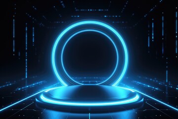 Abstract technology hud interface hologram elements neon lights, circle percent vitality innovation on hi tech future design. Generative AI