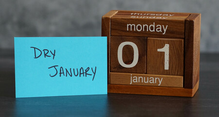 Calendar reminder that January 1 starts Dry January - a month to stay sober and alcohol-free.