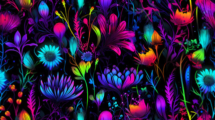 Neon Wildflowers seamless pattern