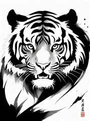 tiger black sumie silhouette style, AI generated