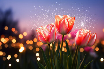 tulips in the wind with firework,new year concept
