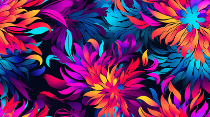 Fototapeta na wymiar Psychedelic Floral Explosion seamless pattern