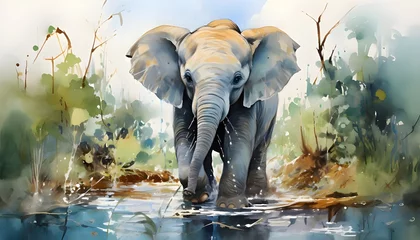Foto op Aluminium elephants in water © thiraphon