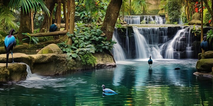 Immerse in a lush tropical rainforest—a symphony of emerald leaves, hidden waterfalls, playful monkeys—adventure and the allure of the wild