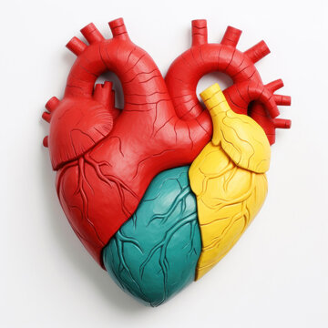 Colorful plasticine human heart on white background