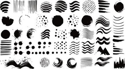 Vector set of sumi brush strokes. Black and white design elements.