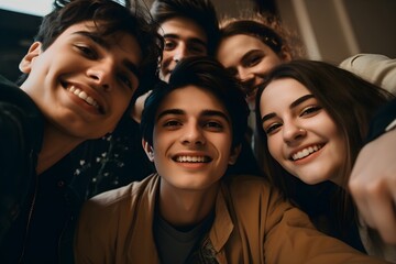 Obraz premium Selfie mit Freunden Wallpaper / Freunde Poster / Junge Leute Illustration / Ai-Ki generiert
