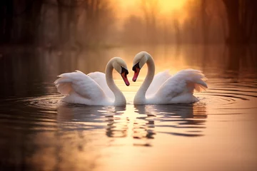 Gordijnen two white swans couple, love © RJ.RJ. Wave