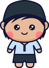 Cute Muslim boy cartoon flat illustration