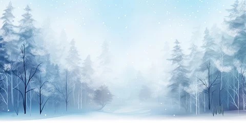Foto op Plexiglas Winter frozen forest woodland snow covered trees white misty freezing landscape scene wide backdrop, generated ai © dan