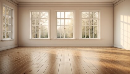 Fototapeta na wymiar empty vintage living room interior with big windows and wooden floor