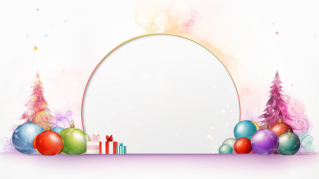 round christmas podium, frame stage, design watercolor illustration happy new year decorations