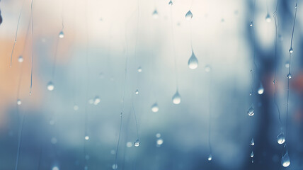 background wet autumn window with raindrops on the glass transparent autumn view copy space