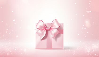 pink gift box with ribbon and snow