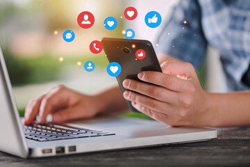 Social media concept, person use smartphone