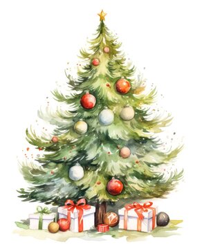 Christmas tree on an isolated white background.Generated AL