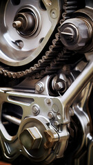 vertical background timing belt, metal parts of the gear of the car engine inside, service inspection