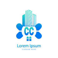 modern CC letter real estate logo in linear style with simple roof building