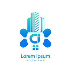 modern CI letter real estate logo in linear style with simple roof building