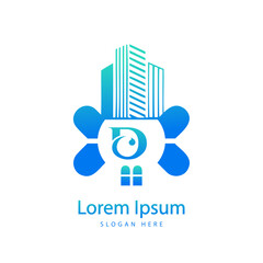 modern DC letter real estate logo in linear style with simple roof building