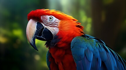 Fototapeta premium Macaw Parrot Perched In The Amazonian Jungle. Generated with AI.