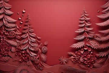Naklejka na ściany i meble red christmas tree red background