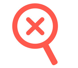 シンプルな赤色のバツマークの虫眼鏡