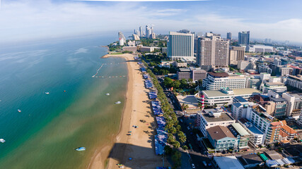 Pattaya Thailand, a view of the beach road with hotels and skyscrapers buildings alongside the...