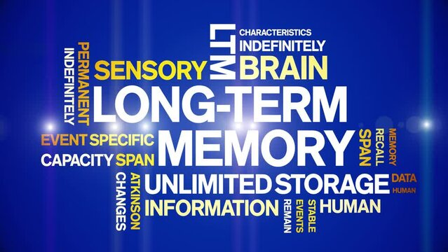 Long-Term Memory animated tag word cloud;text design animation kinetic typography seamless loop.