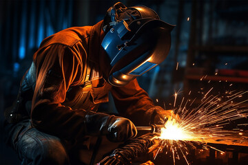 Welder Worker Man Flame Fire Night Steel Work