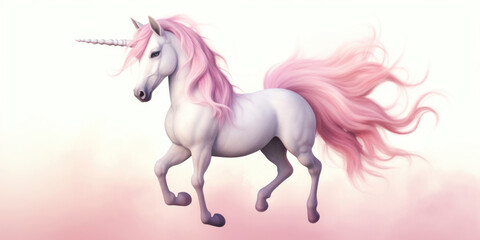 Obraz na płótnie Canvas Soft pink unicorn with fluffy tail and mane on white background