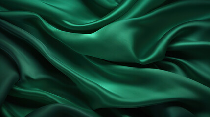 Fototapeta premium Dark green silk texture with soft waves