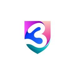 Shield logo with letter B design combination 3d colorful design, security