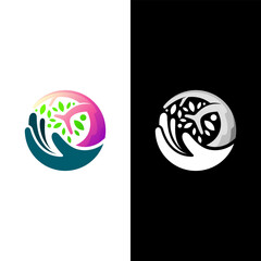 Tree care logo design nature, hand and tree logo combination, earth logos