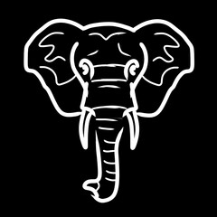 Illustration silhouette of an elephant's head with white lines on a black background for symbol icon logo