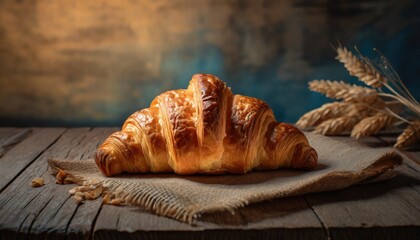 delicious fresh baked croissant on black background. French pastry. AI Generated.