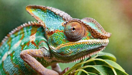 Obraz premium close up macro shot of a chameleon, Head shot of a veiled chameleon, Chamaeleo calyptratus. AI Generated.