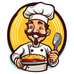 Chief-cooker Illustration for business: restaurant, cafe, food, eat, shop, trade, cook modern colorful mascot logo isolated