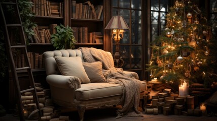 Obraz premium fireplace decorated for Christmas warm place to spend Christmas Eve, you can feel the Christmas spirit