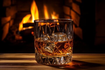 A Cozy Evening with a Glass of Rye Whiskey by the Hearth's Warm Light