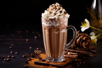Creamy and Rich Chocolate-Hazelnut Milkshake Served Cold with a Dusting of Cocoa Powder