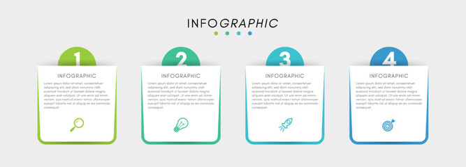 Business infographic label design template with icons and 4 options or steps.