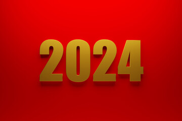 3D illustration of a happy new year 2024 in a  red background. Design, illustration for web banner, web and mobile, infographics. App presentation concept