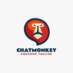 Vector Logo Illustration Chat Monkey Simple Mascot Style.
