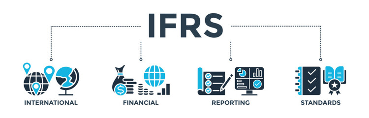IFRS banner web icon vector illustration concept for international financial reporting standards with icon of global, network, money, documents, books, and writing