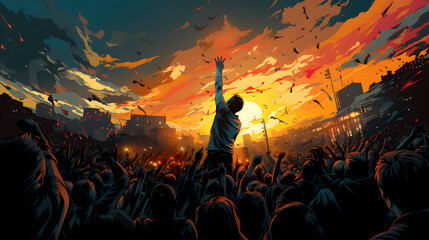 cheering crowd at a rock concert background - obrazy, fototapety, plakaty
