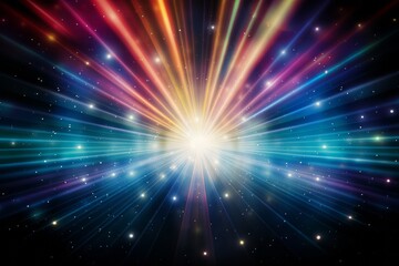 Naklejka premium Shining Color Stars Background with Light Rays, Abstract light background with bokeh 