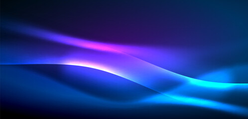Dynamic waves in ethereal glow of neon lights. Concept merges fluidity of motion with vibrant allure of neon, crafting entrancing backdrop that embodies both vitality and futuristic sophistication