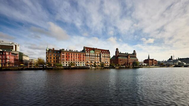 Malmo, Sweden, historic city harbour timelapse