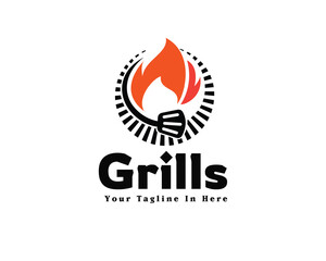 circle abstract fire barbecue grill Logo design vector template illustration inspiration